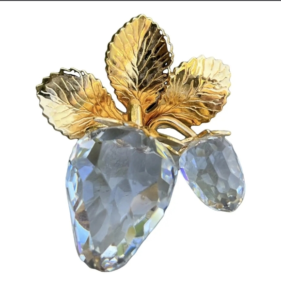 Gold Swarovski Strawberry Leaf Crystal Brooch